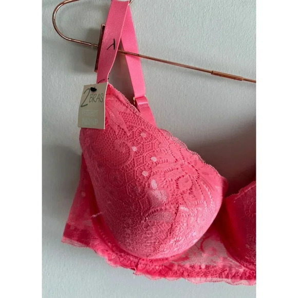 Spree Intimates Womens Underwired Lace Push Up Bra Coral Sz 42D - Picture 5 of 7